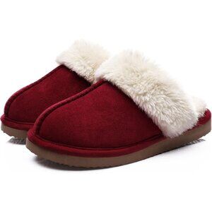 Women's Wine Warm Comfy Memory Foam Slippers Closed-toe Indoor House Shoes